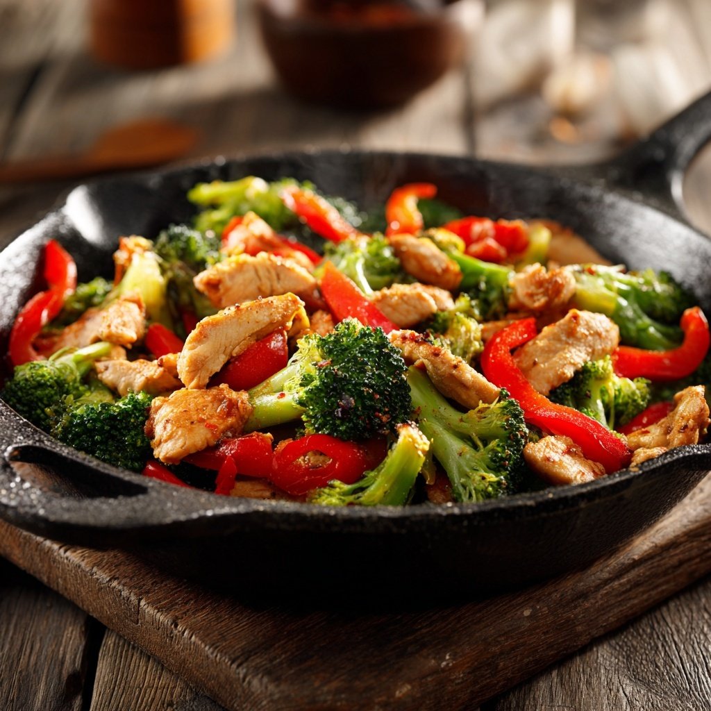 Kalorienarme Hähnchenpfanne Mit Brokkoli Und Paprika